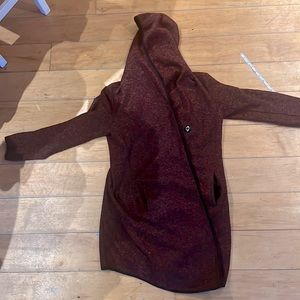 Maroon snap coat cozy lightweight for fall. A bit of wear on it. See photos.